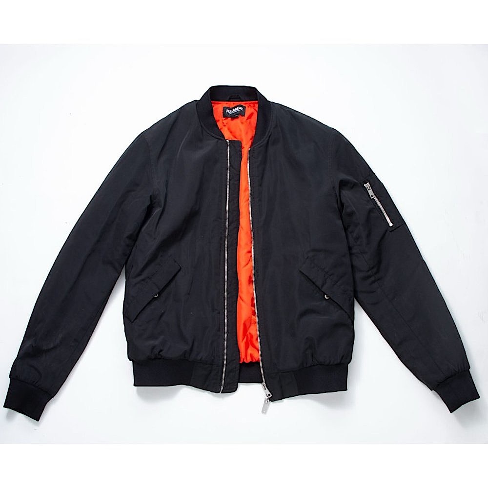Pull&Bear Black Bomber Jacket with Bright Orange Interior